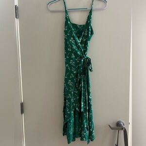 Aerie Green Wrap Floral Dress